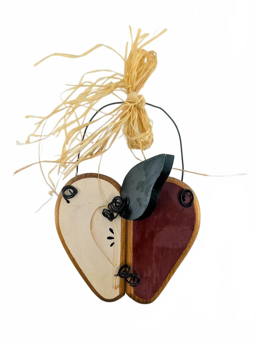 Vintage Wood Heart Apple Wall Hanging Rustic Country Kitchen Decor